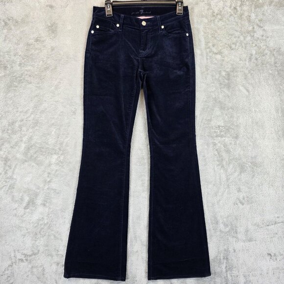 7 For All Mankind Flare Jeans Womens 26 Blue Velvet Stretch Made In USA Mid Rise - Picture 1 of 12